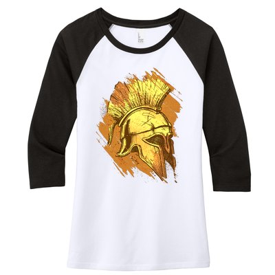 Grunge Painted Spartan Gladiator Warrior Helmet Women's Tri-Blend 3/4-Sleeve Raglan Shirt