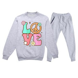 Groovy Peace Sign Love Costume for 60s 70s Theme Party Premium Crewneck Sweatsuit Set