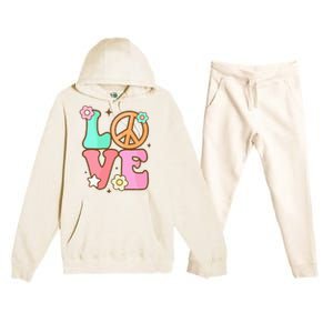 Groovy Peace Sign Love Costume for 60s 70s Theme Party Premium Hooded Sweatsuit Set