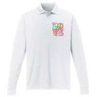 Groovy Peace Sign Love Costume for 60s 70s Theme Party Performance Long Sleeve Polo