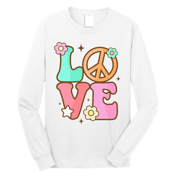 Groovy Peace Sign Love Costume for 60s 70s Theme Party Long Sleeve Shirt