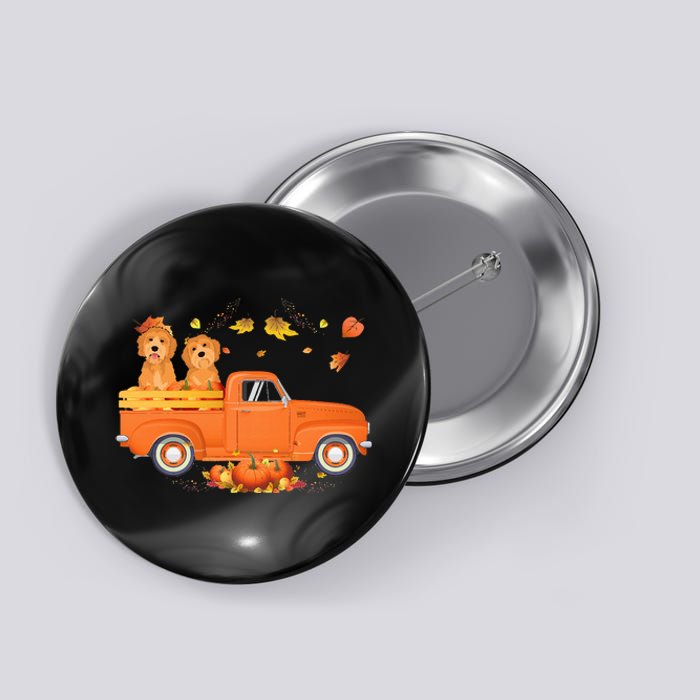 Goldendoodle Pumpkin Truck Fall Leaf Thanksgiving Halloween Button