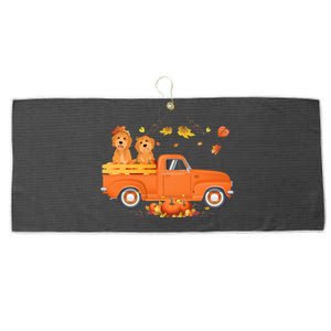 Goldendoodle Pumpkin Truck Fall Leaf Thanksgiving Halloween Large Microfiber Waffle Golf Towel