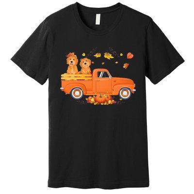 Goldendoodle Pumpkin Truck Fall Leaf Thanksgiving Halloween Premium T-Shirt