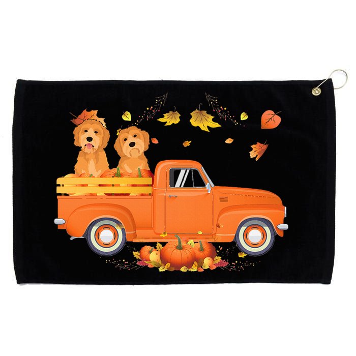 Goldendoodle Pumpkin Truck Fall Leaf Thanksgiving Halloween Grommeted Golf Towel