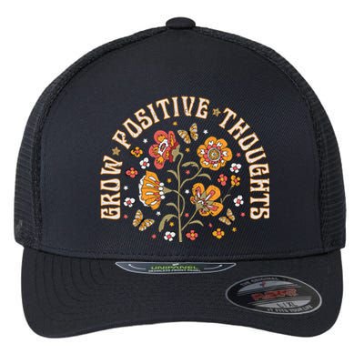 Grow Positive Thoughts Floral Bohemian Style Butterfly Positive Flexfit Unipanel Trucker Cap