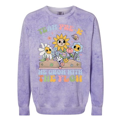 Groovy Preschool Teacher Team Prek Grow With The Flow Colorblast Crewneck Sweatshirt