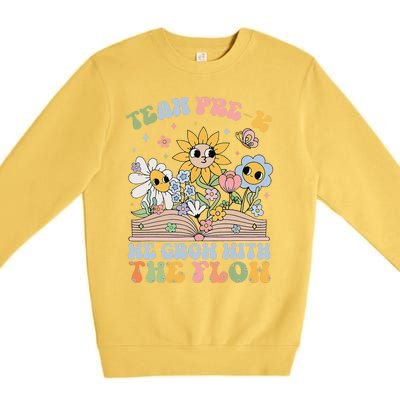 Groovy Preschool Teacher Team Prek Grow With The Flow Premium Crewneck Sweatshirt