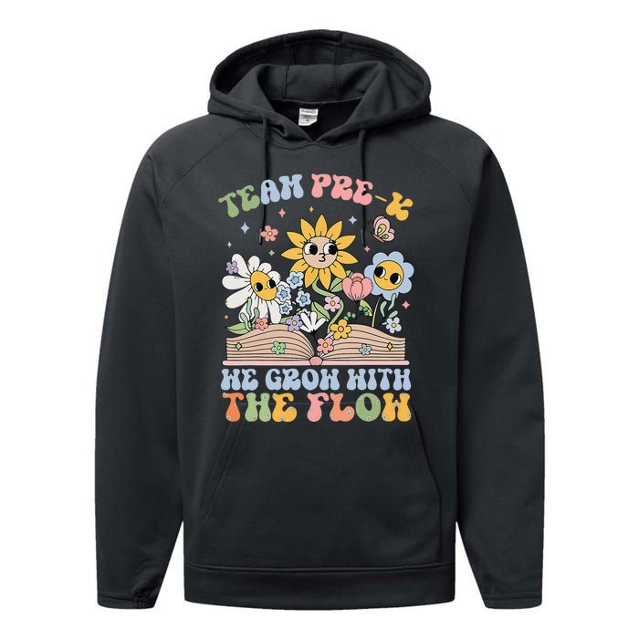 Groovy Preschool Teacher Team Prek Grow With The Flow Performance Fleece Hoodie