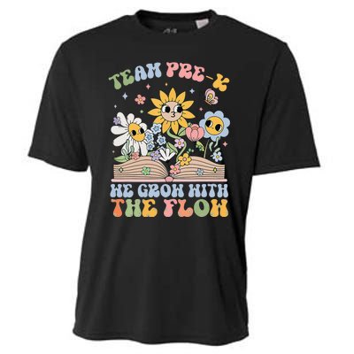 Groovy Preschool Teacher Team Prek Grow With The Flow Cooling Performance Crew T-Shirt