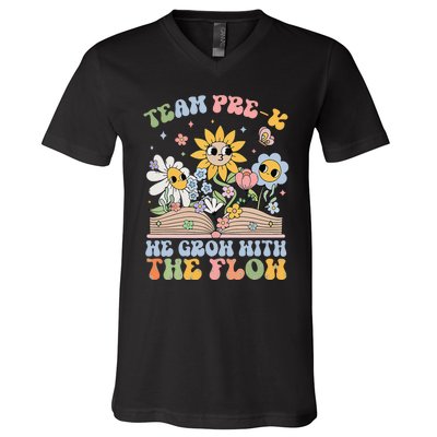 Groovy Preschool Teacher Team Prek Grow With The Flow V-Neck T-Shirt