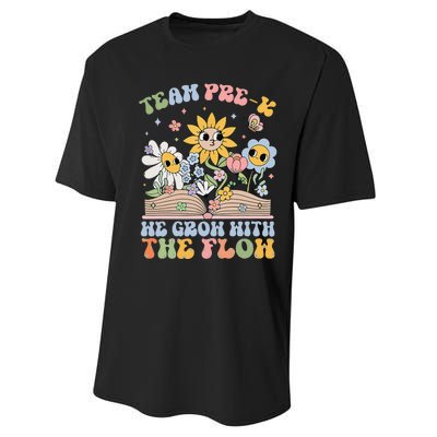 Groovy Preschool Teacher Team Prek Grow With The Flow Performance Sprint T-Shirt