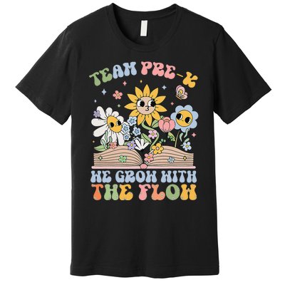 Groovy Preschool Teacher Team Prek Grow With The Flow Premium T-Shirt