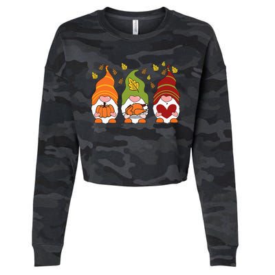 Gnomes Pumpkin Turkey Thanksgiving Day Cute Fall Autumn Cropped Pullover Crew