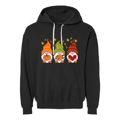 Gnomes Pumpkin Turkey Thanksgiving Day Cute Fall Autumn Garment-Dyed Fleece Hoodie