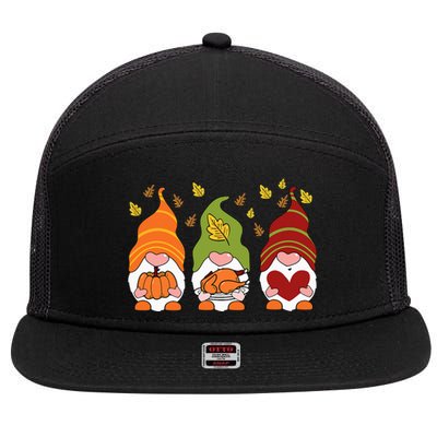 Gnomes Pumpkin Turkey Thanksgiving Day Cute Fall Autumn 7 Panel Mesh Trucker Snapback Hat