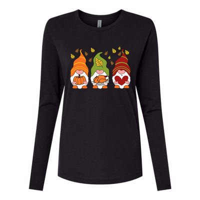 Gnomes Pumpkin Turkey Thanksgiving Day Cute Fall Autumn Womens Cotton Relaxed Long Sleeve T-Shirt