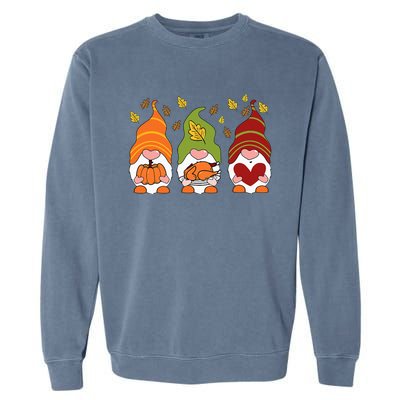 Gnomes Pumpkin Turkey Thanksgiving Day Cute Fall Autumn Garment-Dyed Sweatshirt