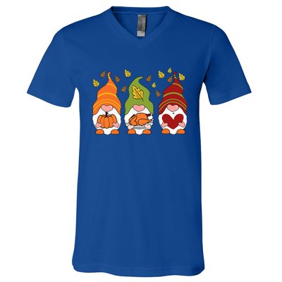 Gnomes Pumpkin Turkey Thanksgiving Day Cute Fall Autumn V-Neck T-Shirt