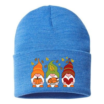 Gnomes Pumpkin Turkey Thanksgiving Day Cute Fall Autumn Sustainable Knit Beanie