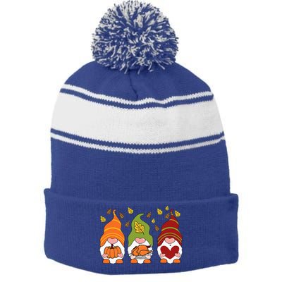 Gnomes Pumpkin Turkey Thanksgiving Day Cute Fall Autumn Stripe Pom Pom Beanie