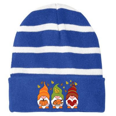 Gnomes Pumpkin Turkey Thanksgiving Day Cute Fall Autumn Striped Beanie with Solid Band