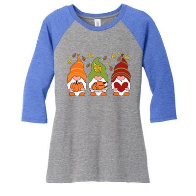 Gnomes Pumpkin Turkey Thanksgiving Day Cute Fall Autumn Women's Tri-Blend 3/4-Sleeve Raglan Shirt