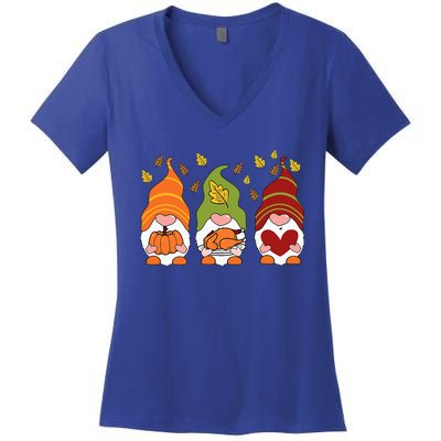 Gnomes Pumpkin Turkey Thanksgiving Day Cute Fall Autumn Women's V-Neck T-Shirt