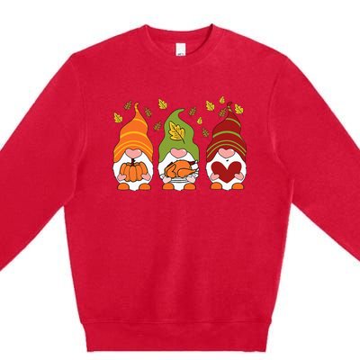 Gnomes Pumpkin Turkey Thanksgiving Day Cute Fall Autumn Premium Crewneck Sweatshirt