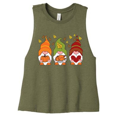 Gnomes Pumpkin Turkey Thanksgiving Day Cute Fall Autumn Women's Racerback Cropped Tank