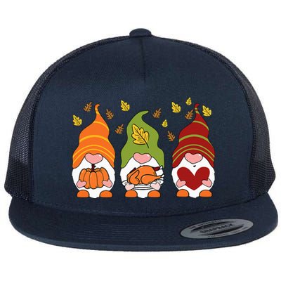 Gnomes Pumpkin Turkey Thanksgiving Day Cute Fall Autumn Flat Bill Trucker Hat