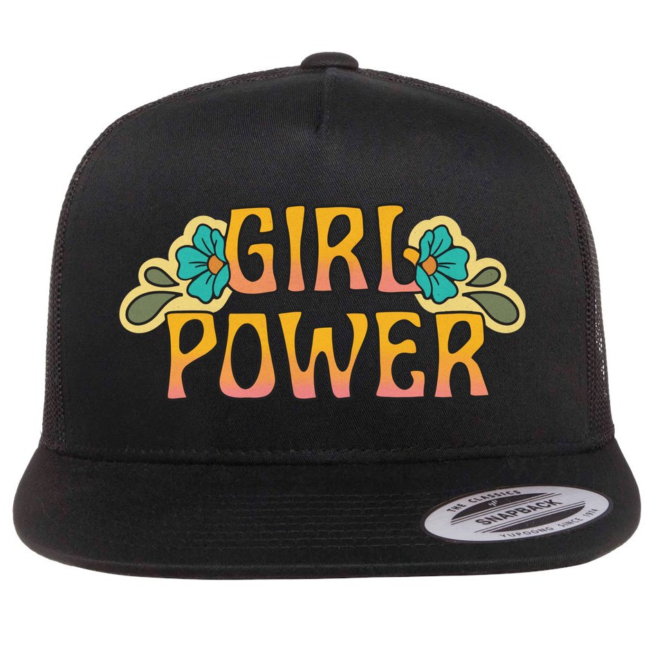 Girl Power Tropical Retro Feminist Flat Bill Trucker Hat