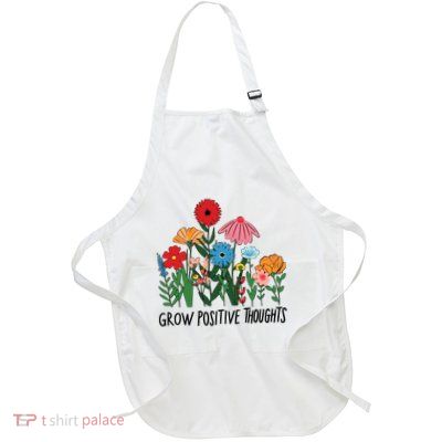 Grow Positive Thoughts Floral Bohemian Style Butterfly Full-Length Apron With Pockets