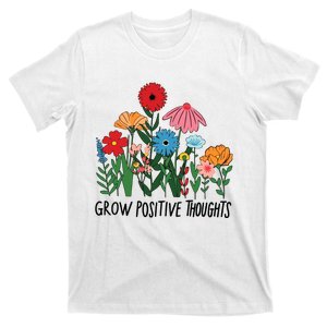 Grow Positive Thoughts Floral Bohemian Style Butterfly T-Shirt