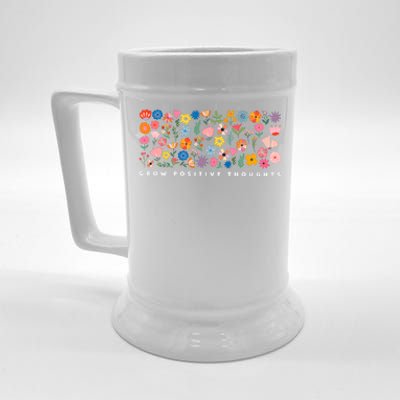 Grow Positive Thoughts Floral Beer Stein