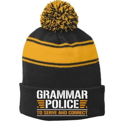 Grammar Police To Serve And Correct Teachers Grammar Stripe Pom Pom Beanie