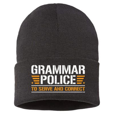 Grammar Police To Serve And Correct Teachers Grammar Sustainable Knit Beanie