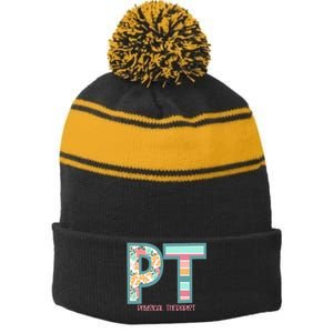 Groovy Physical Therapy PT Physical Therapist Back To School Stripe Pom Pom Beanie