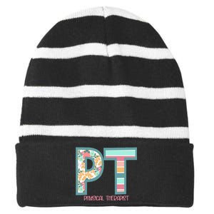 Groovy Physical Therapy PT Physical Therapist Back To School Striped Beanie with Solid Band