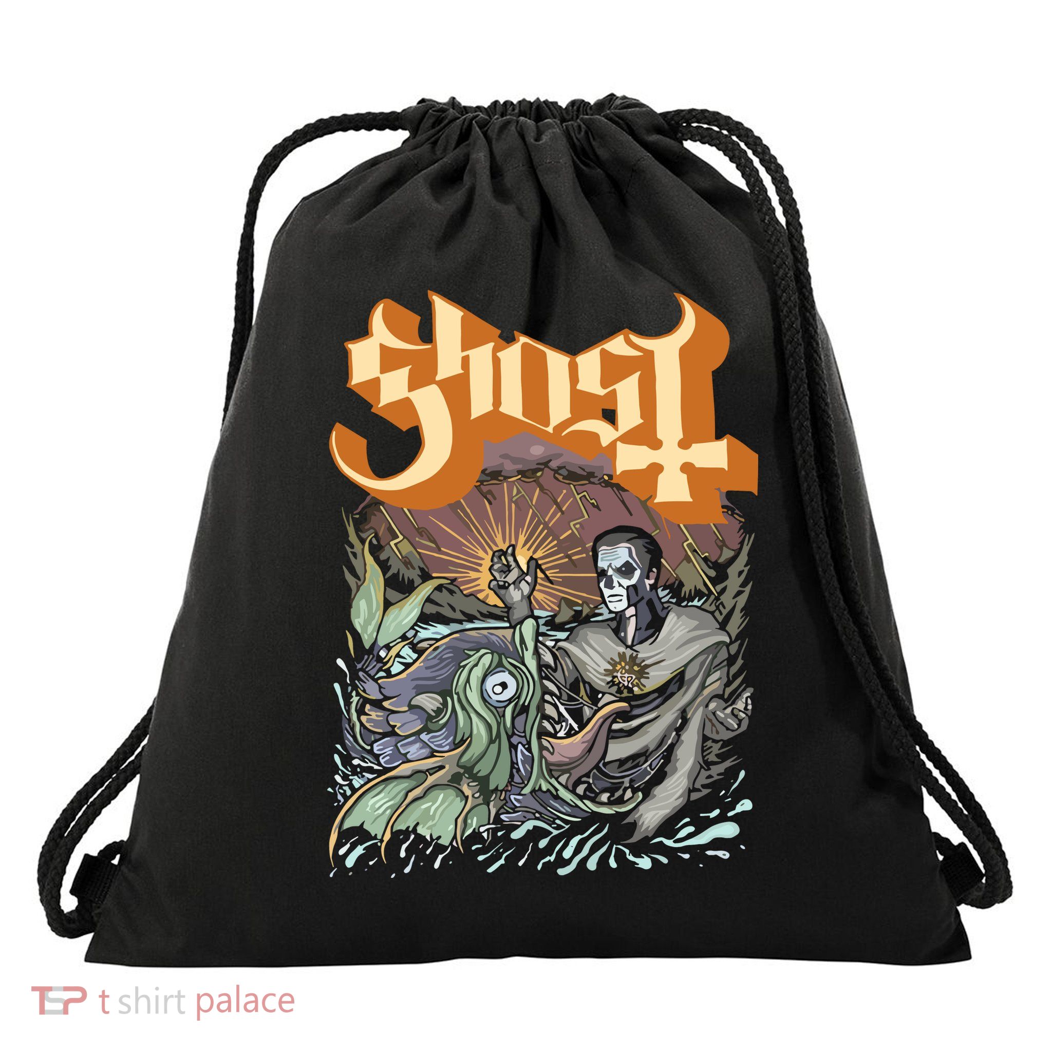 Ghost Papa & The Whale Drawstring Bag