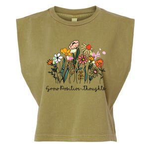 Grow Positive Thoughts Floral Bohemian Style Garment-Dyed Women's Muscle Tee