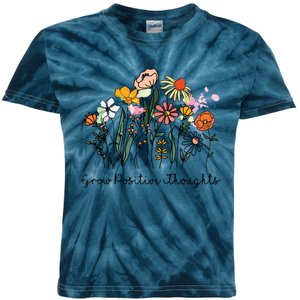 Grow Positive Thoughts Floral Bohemian Style Kids Tie-Dye T-Shirt