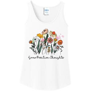 Grow Positive Thoughts Floral Bohemian Style Ladies Essential Tank