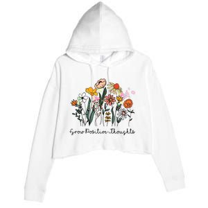 Grow Positive Thoughts Floral Bohemian Style Crop Fleece Hoodie