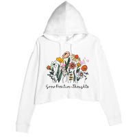 Grow Positive Thoughts Floral Bohemian Style Crop Fleece Hoodie