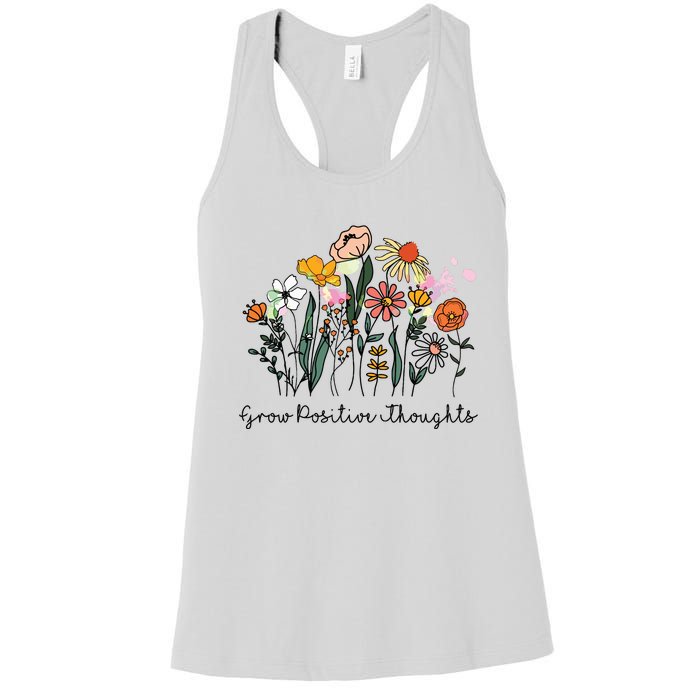 Grow Positive Thoughts Floral Bohemian Style Women's Racerback Tank