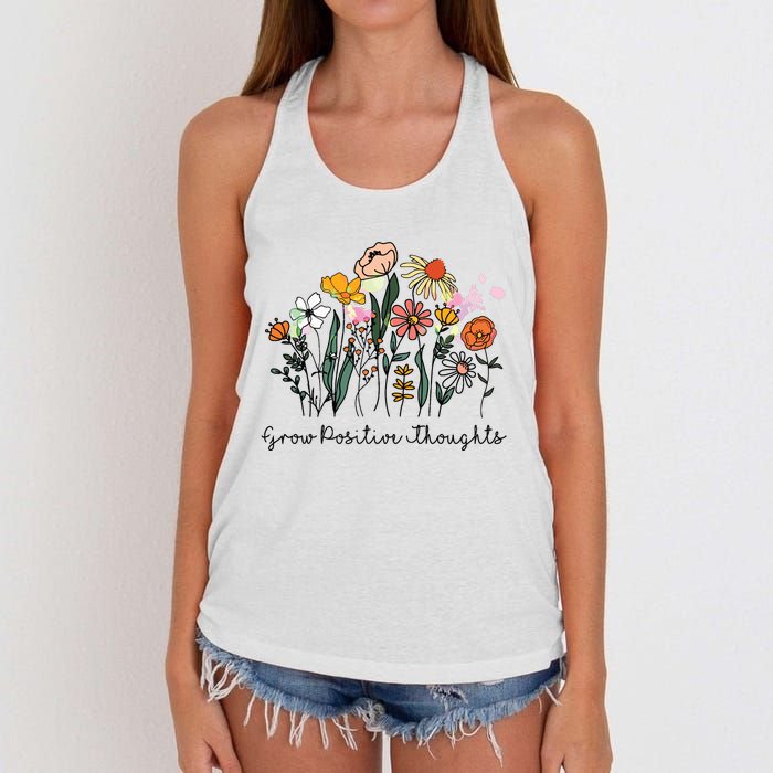 Grow Positive Thoughts Floral Bohemian Style Women's Knotted Racerback Tank