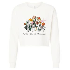 Grow Positive Thoughts Floral Bohemian Style Cropped Pullover Crew