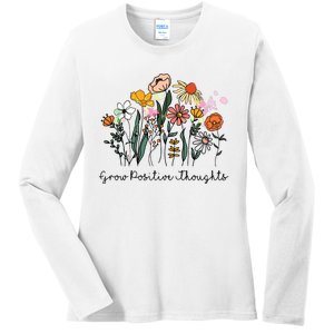 Grow Positive Thoughts Floral Bohemian Style Ladies Long Sleeve Shirt