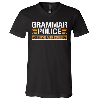 Grammar Police To Serve And Correct, Teachers Grammar V-Neck T-Shirt